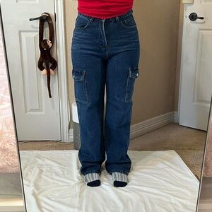 high-waisted cargo jeans